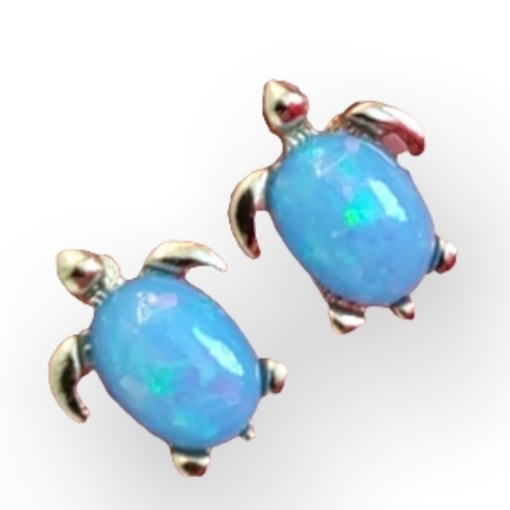 Blue turquoise sea turtle simulated opal earrings pair 18k plated